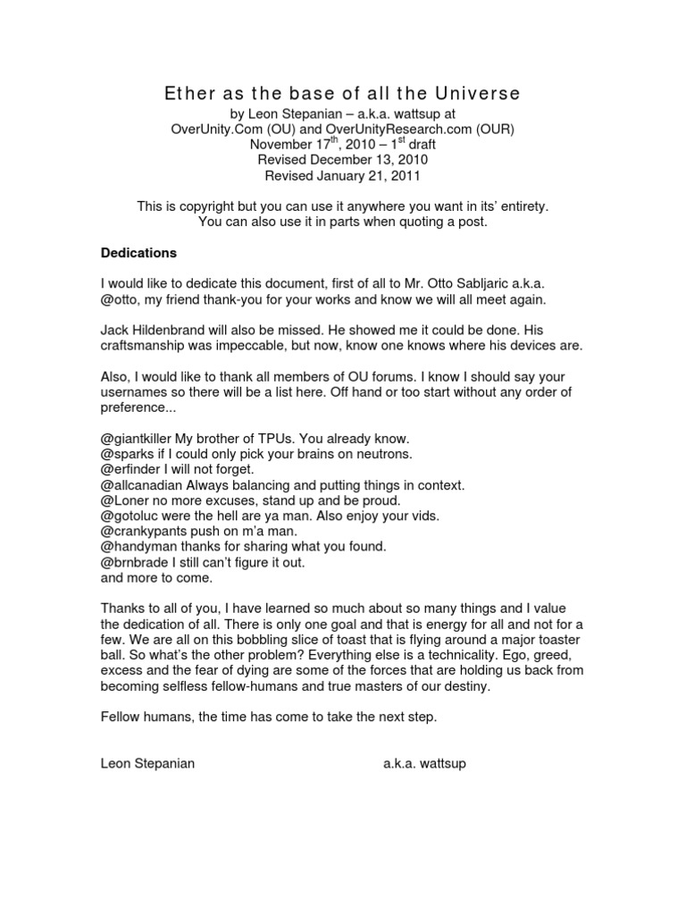 Ether As The Base Of All The Universe Pdf Atoms Electron
