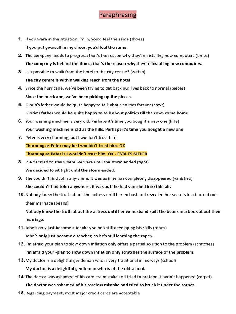 Paraphrasing Techniques and Examples | PDF | Art | Self-Improvement