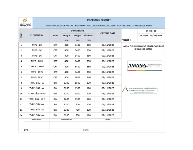 Precast Boundary Wall Inspection Report | PDF | Technology & Engineering