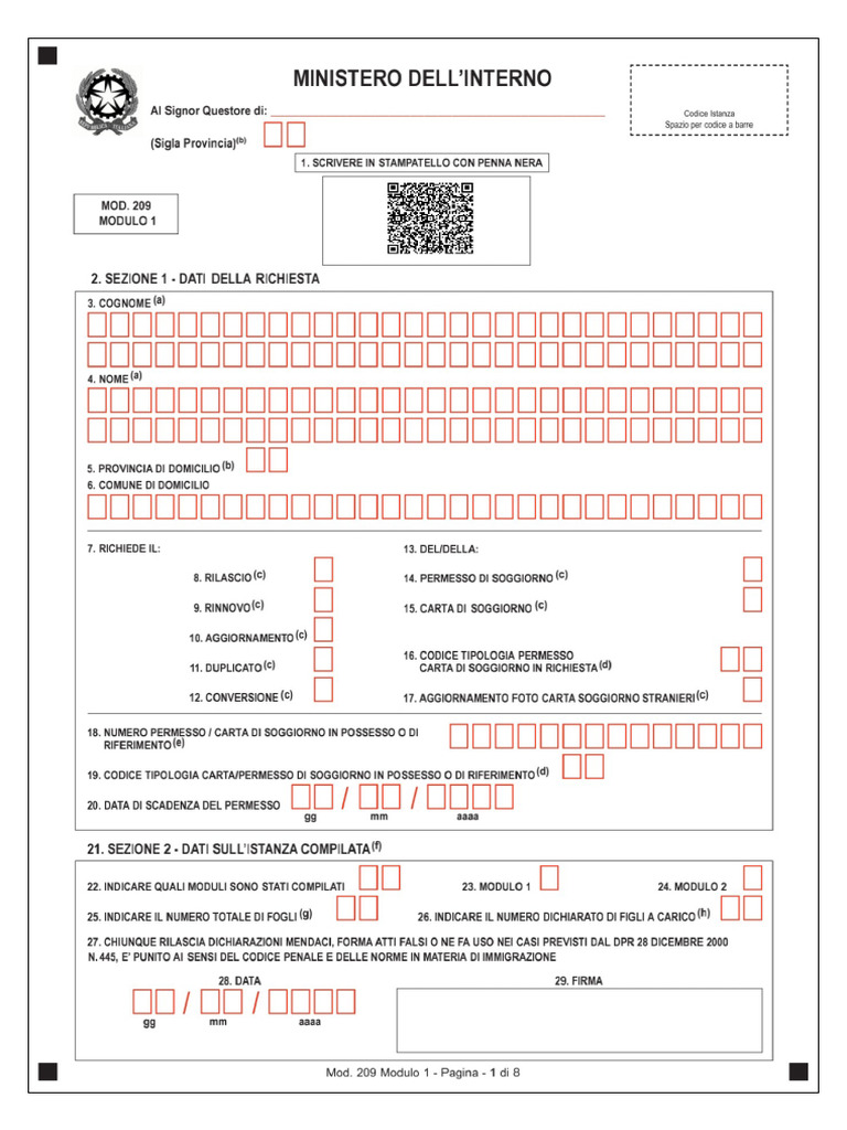 Modello 1 Permesso Di Soggiorno KESSAD MOHAMED | PDF