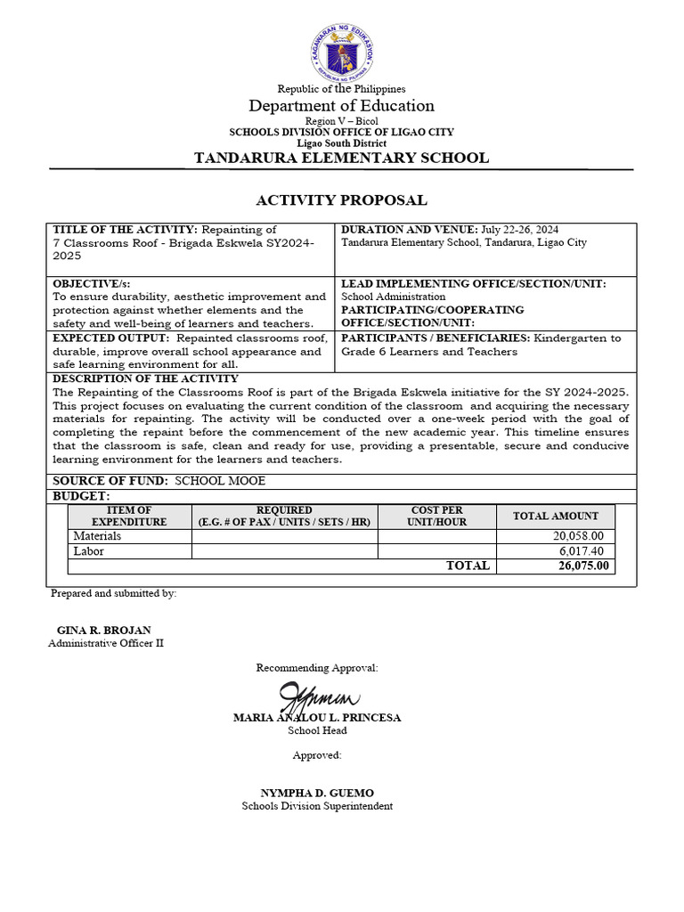 Tandarura ES Activity Proposal - 20K | PDF | Teachers | Behavior ...