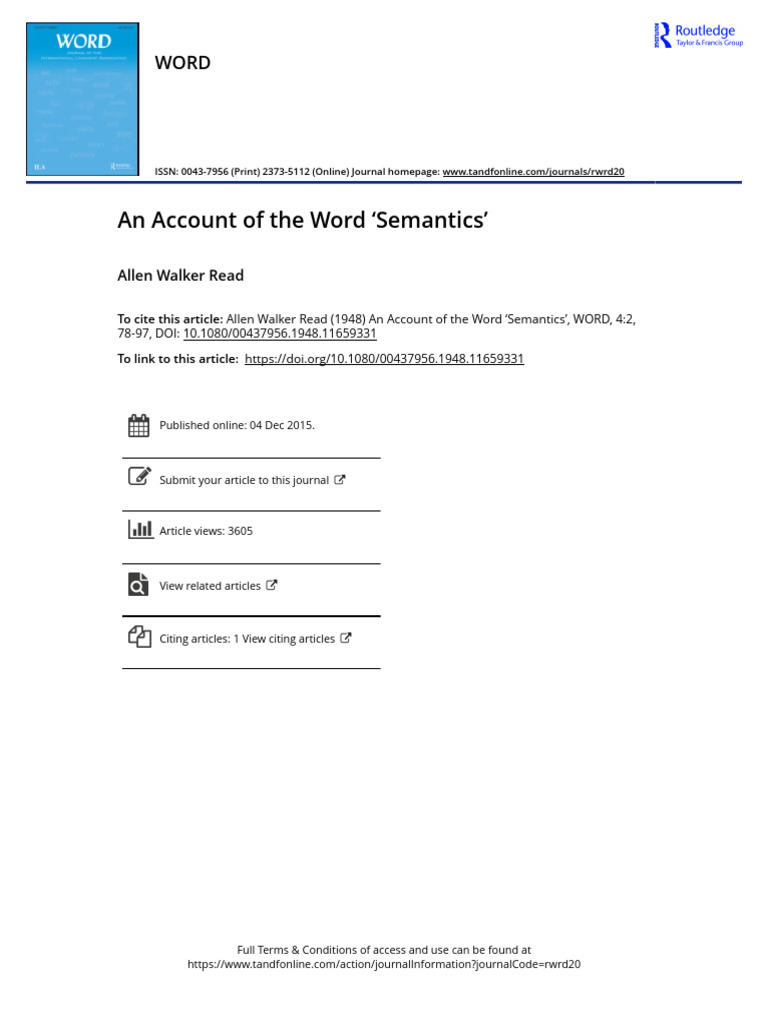 History and Use of the Word 'Semantics' | PDF | Semantics | Linguistics