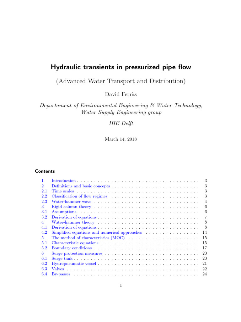 Hydraulic Transients in Pipe Flow Analysis | PDF | Fluid Dynamics ...