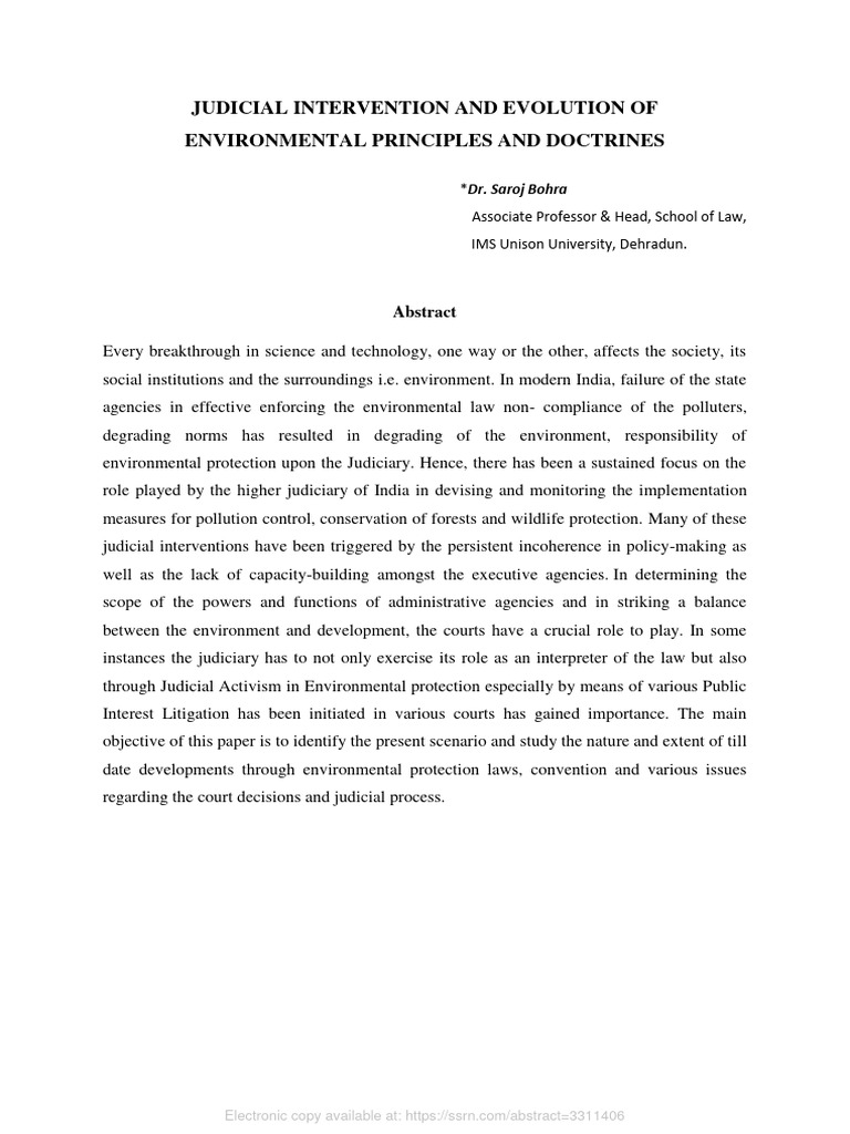 Judicial Intervention And Evolution Of Environmental Principles And