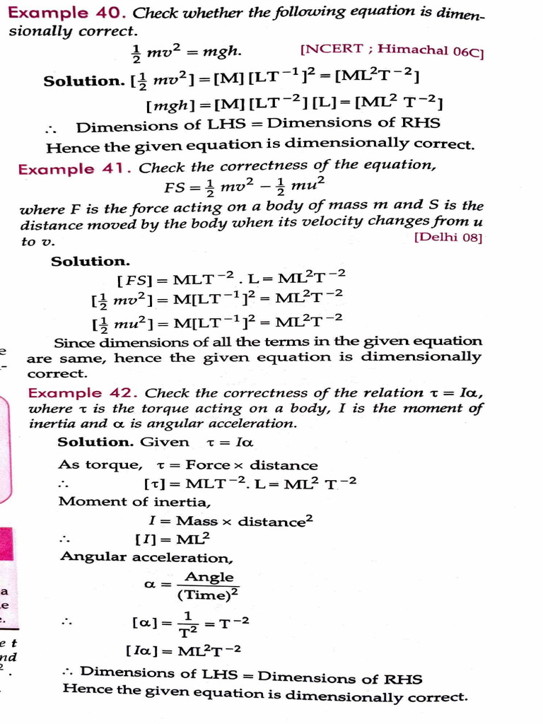 Dimensional Analysis of Physics Equations | PDF | Torque | Physics