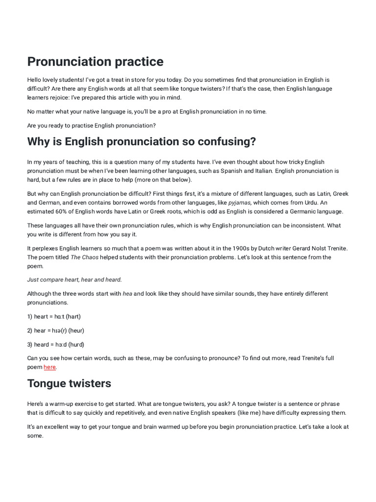 English Pronunciation Practice Guide | PDF | Stress (Linguistics ...