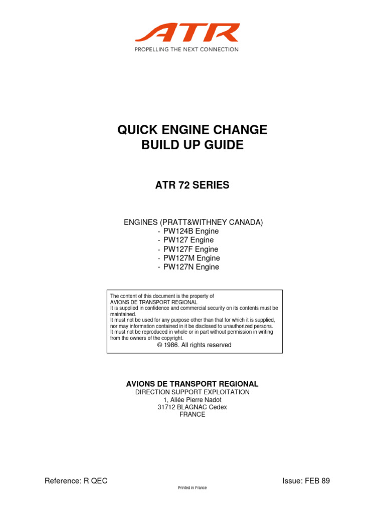 ATR 72 QEC Engine Change Guide | PDF | Screw | Nut (Hardware)
