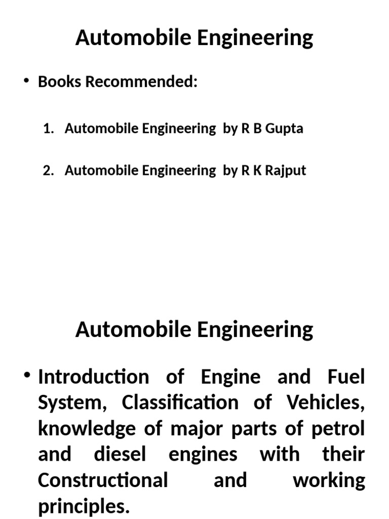 Overview of Automobile Engineering Concepts | PDF | Internal Combustion ...