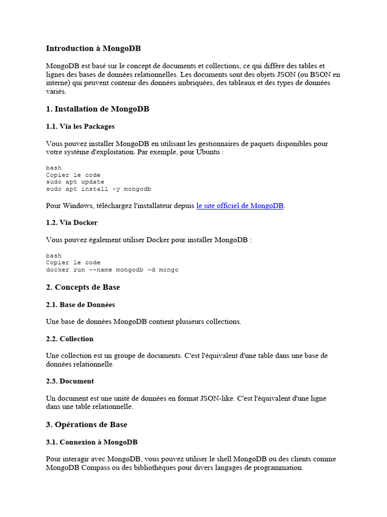 Guide complet sur MongoDB et son installation | PDF | MongoDB | Bases ...