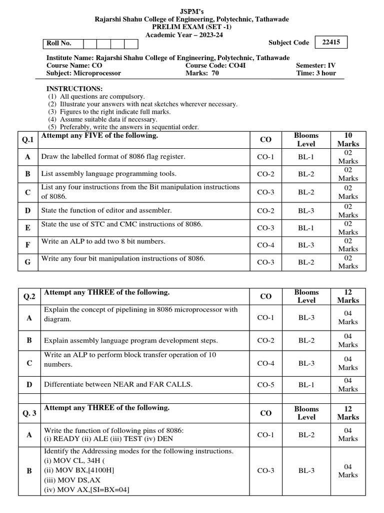 MIC Prelim Question Paper | PDF | Assembly Language | Office Equipment