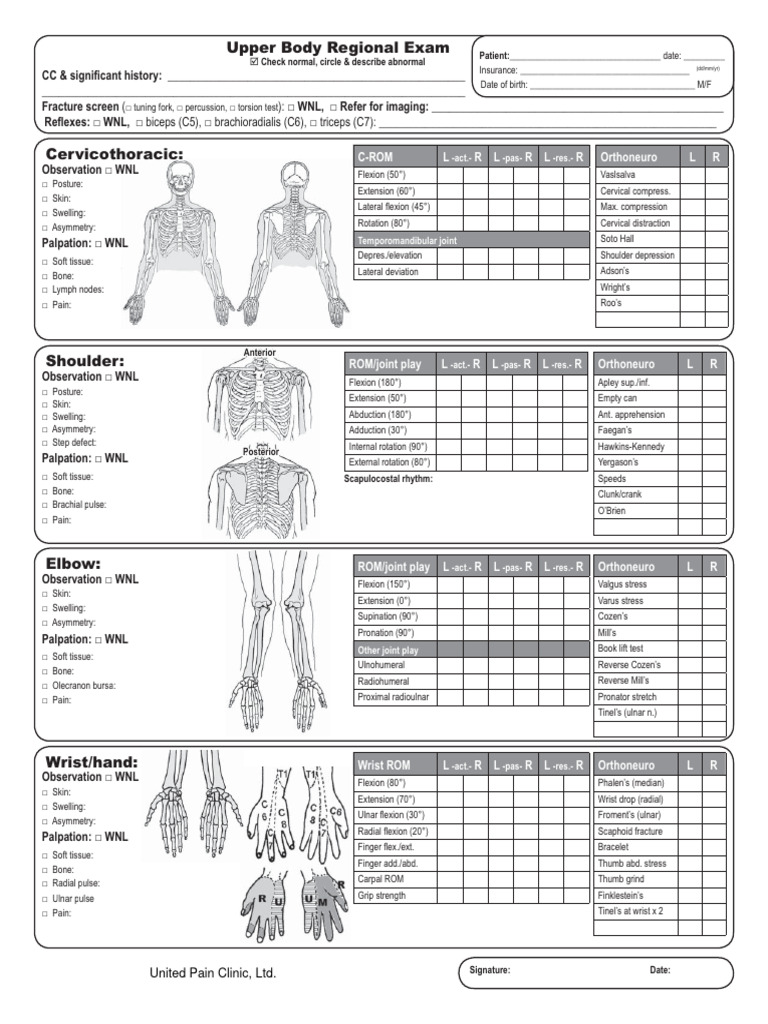 Upper Body Regional Exam Checklist | PDF | Anatomical Terms Of Motion ...