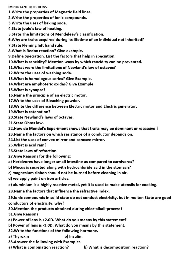 Class 10 Karnataka Science Important Questions | PDF | Electrical ...