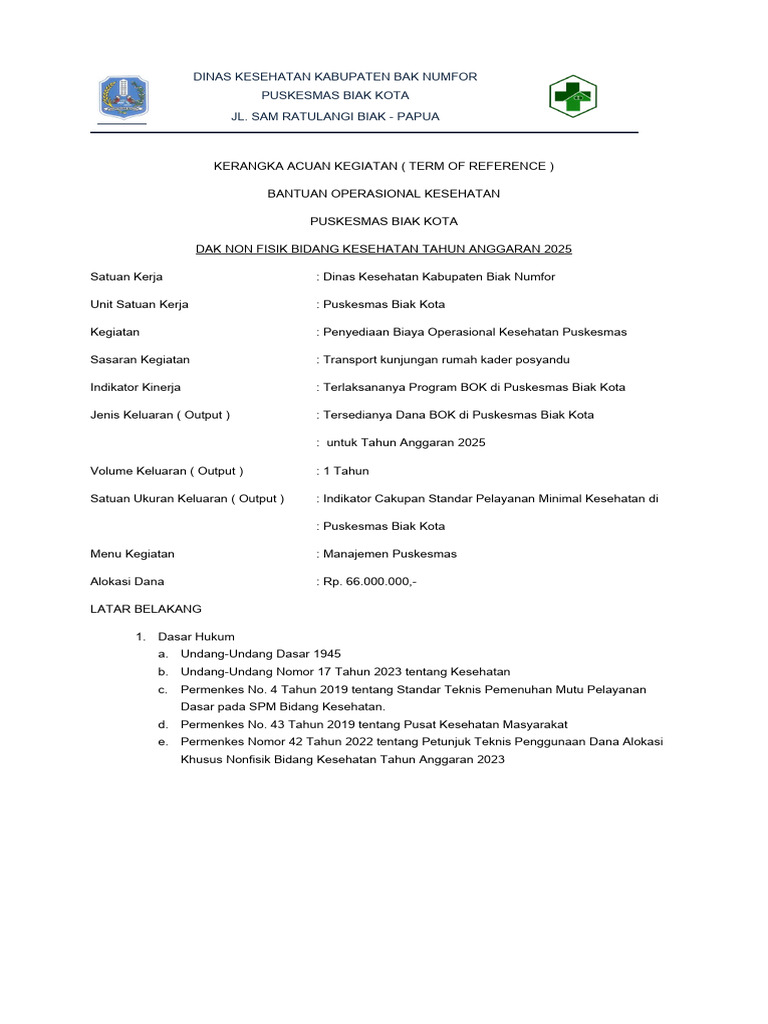 TOR DAN RAB Transport Kunjungan Rumah Kader Posyandu | PDF | Bisnis