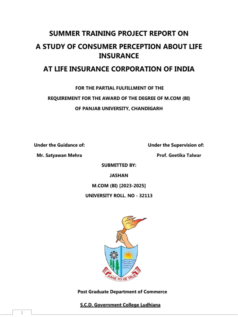 Summer Training Project Report On A Study of Consumer Perception About ...
