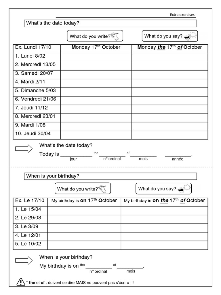 Date and Birthday Exercises | PDF
