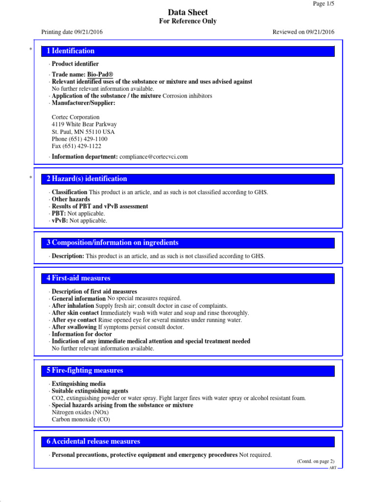 Bio Pad Msds | PDF | Dangerous Goods | Solubility