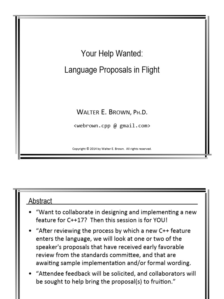 Your Help Wanted - Language Proposals in Flight - Walter E Brown ...