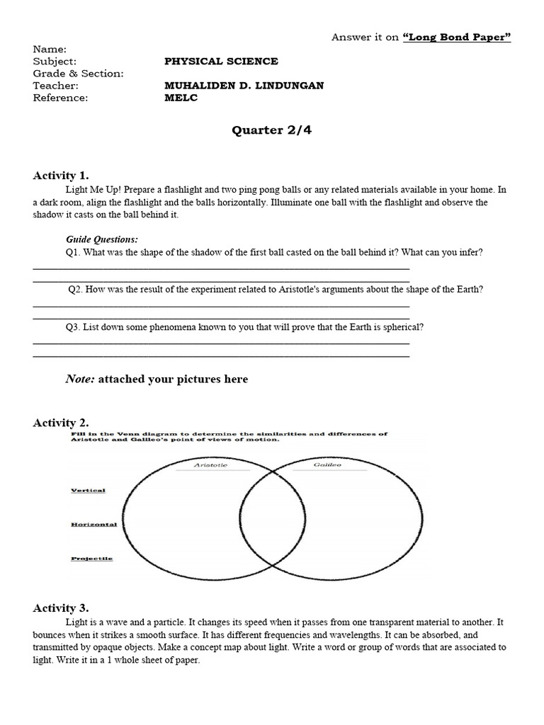 PHYSICAL SCIENCE Long Activity 2nd Grading | PDF | Waves | Light