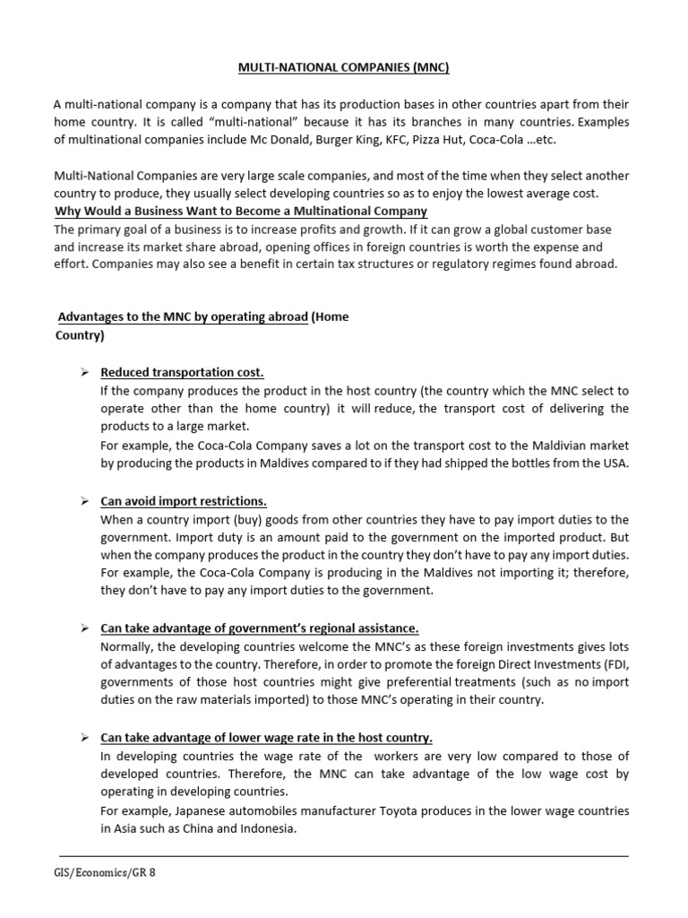 Multinational Globalization Pdf Multinational Corporation