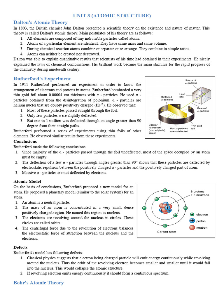 9 - Chemistry Unit 3 (ATOMIC STRUCTURE) | PDF | Atoms | Proton