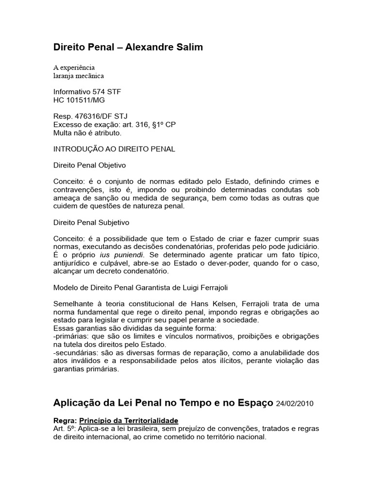 Aplicação Da Lei Penal No Tempo e No Espaço | PDF | Crimes | Crime e ...
