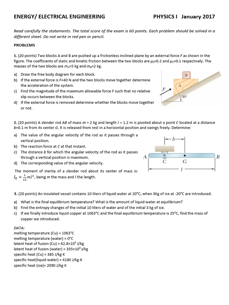 Final Exam (January 2017) (With Sol) | PDF | Force | Friction