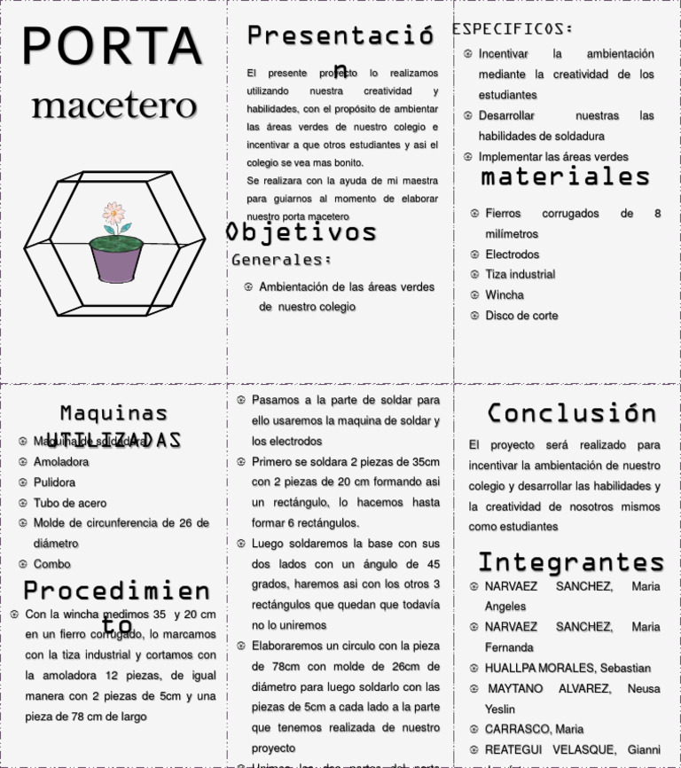 Porta Macetero: Proyecto Escolar Creativo | PDF | Soldadura | Construcción