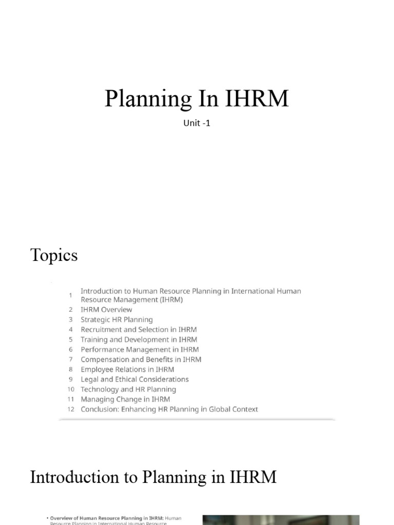 IHRM Planning Strategies Overview | PDF