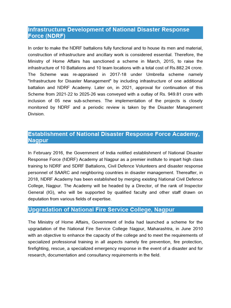 Infrastructure Development of National Disaster Response Force | PDF ...