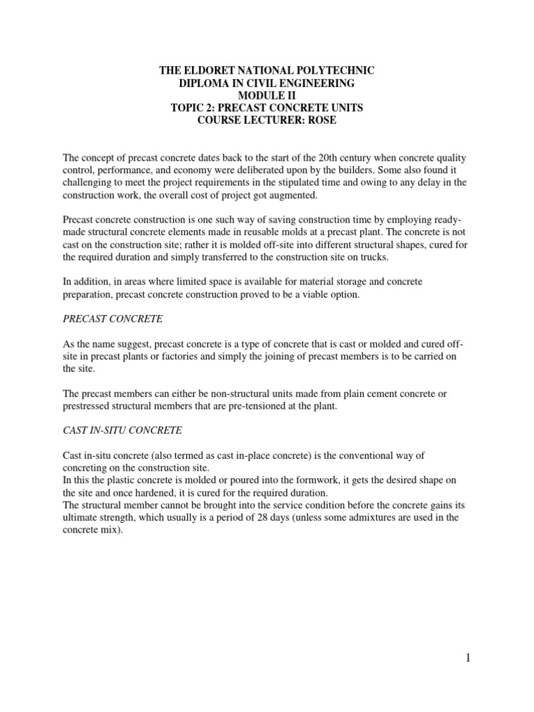 Precast Concrete Units Overview | PDF | Prestressed Concrete | Concrete