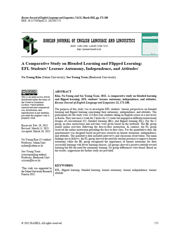 KASELL - A Comparative Study On Blended Learning and Flipped Learning ...