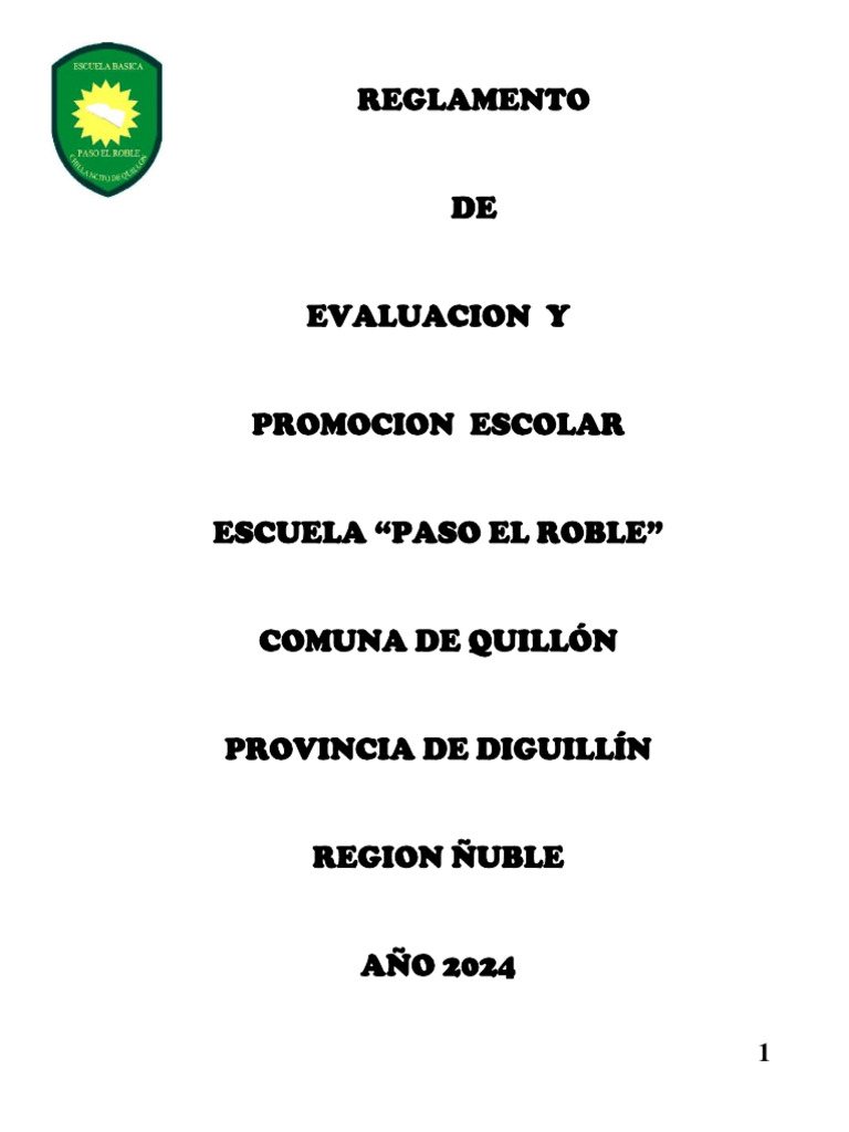 Reglamento de Evaluación Escolar 2024 | PDF | Evaluación | Plan de estudios