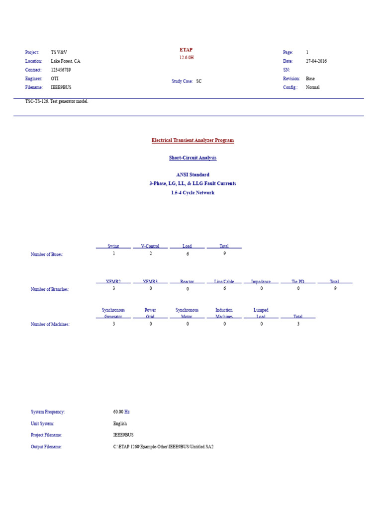 IEEE 9-Bus System Data Sheet | PDF | Electric Power Transmission ...