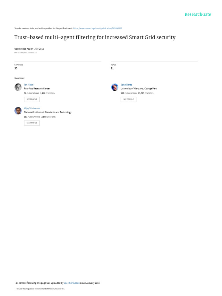 Trust-Based Multi-Agent Filtering For Increased SM | PDF | Smart Grid ...