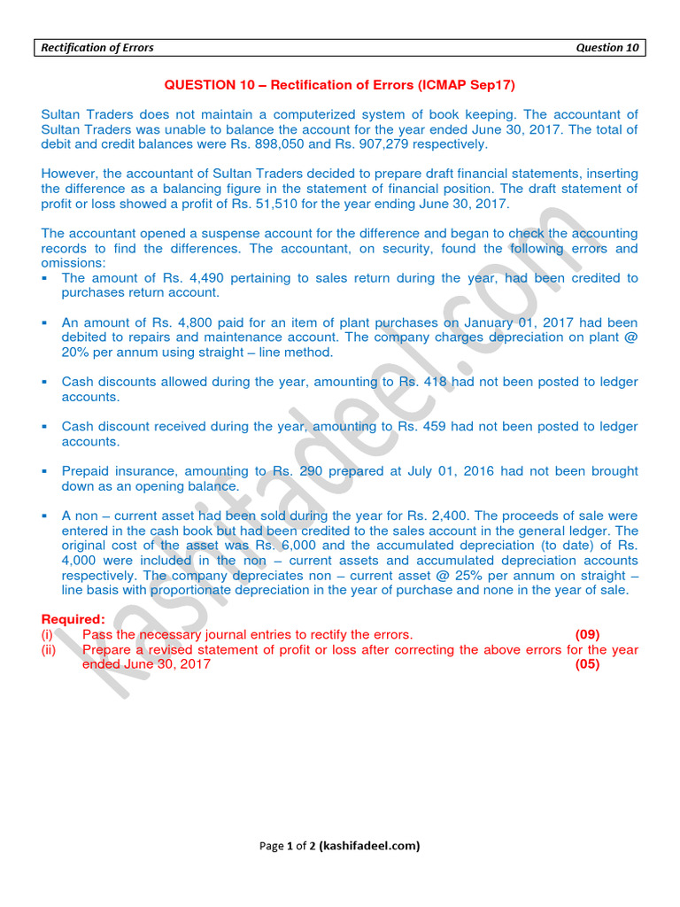 Rectification of Errors Q10 | PDF | Debits And Credits | Depreciation