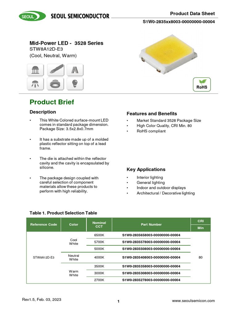 Mid-Power 3528 LED Data Sheet | PDF | Light Emitting Diode ...