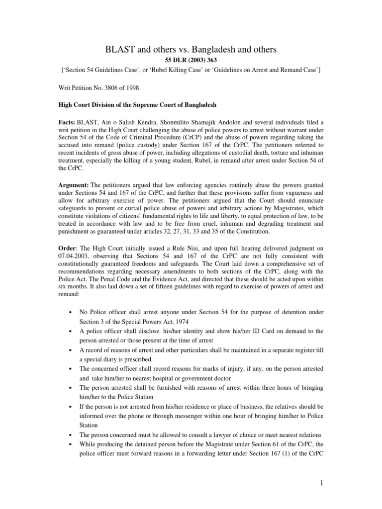 Guidelines on Police Arrests in Bangladesh | PDF | Arrest | Detention ...