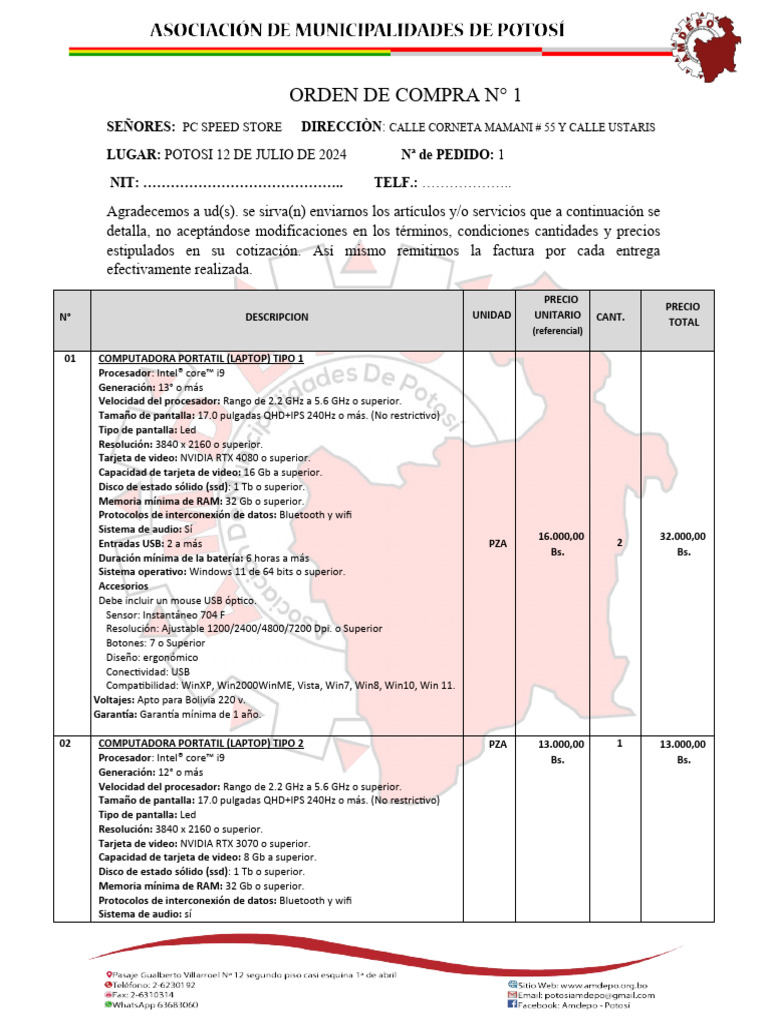 Orden de Compra o Servicio Material de Escritorio | PDF | Ordenador ...