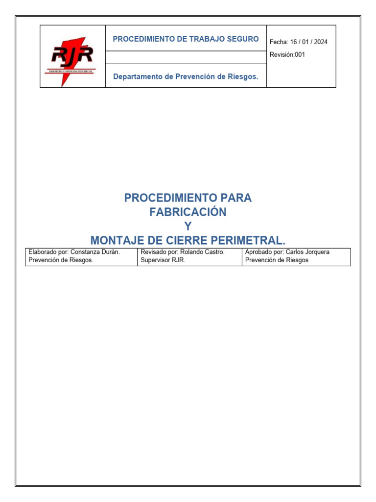 Procedimiento de Trabajo Fabricacion y Montaje de Cierre Perimetral ...