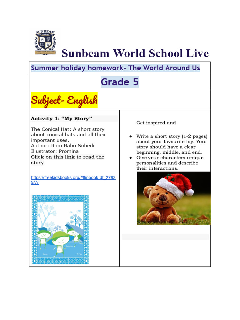 G 5 Summer Holiday Homework | PDF