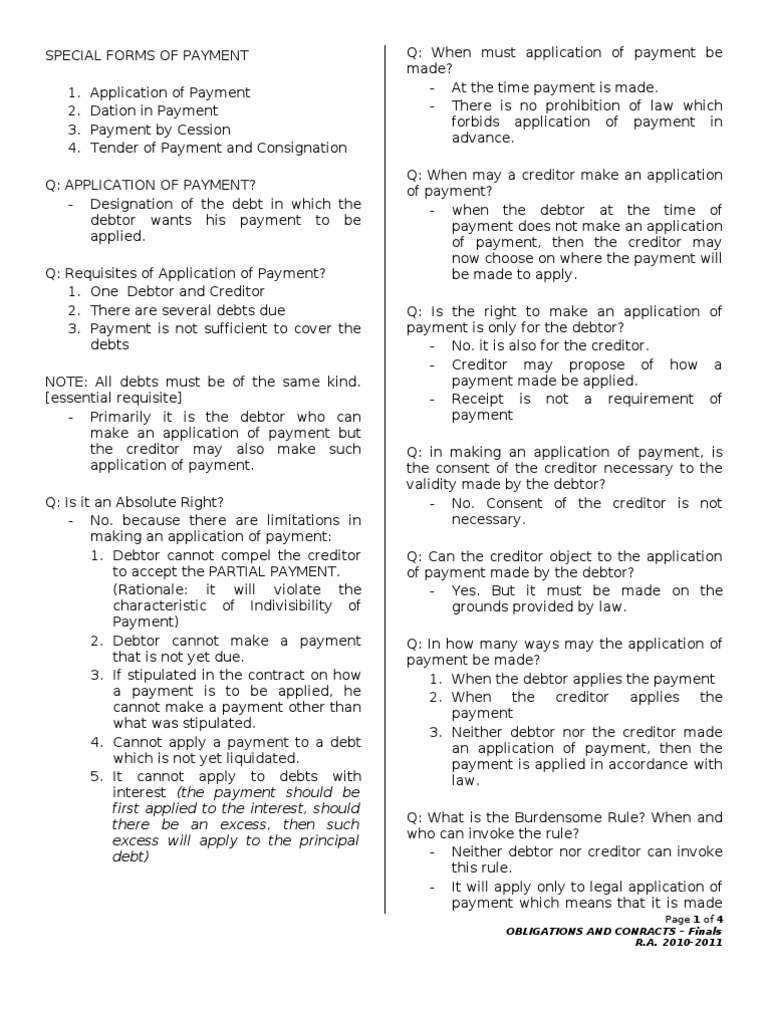 Obligation & Contracts (3 Special Forms of Payment) PDF Payments