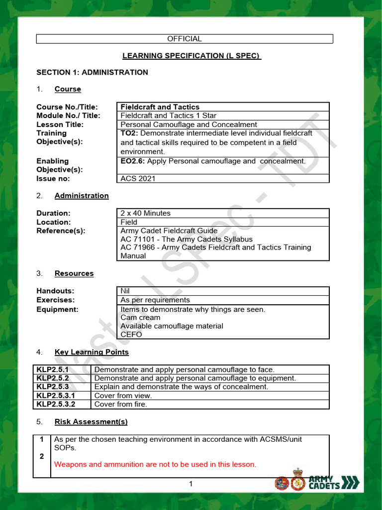 LSPEC Camouflage and Concealment | PDF | Camouflage | Military