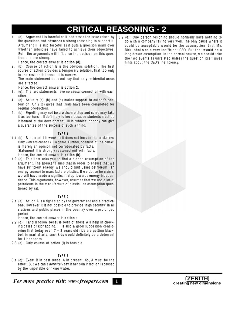 Critical Reasoning Practice Insights | PDF | Finance & Money Management