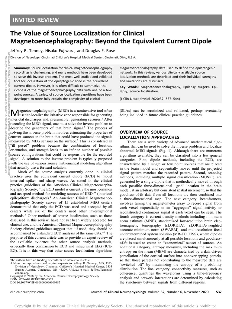 Source Localization in Clinical MEG | PDF | Magnetoencephalography ...