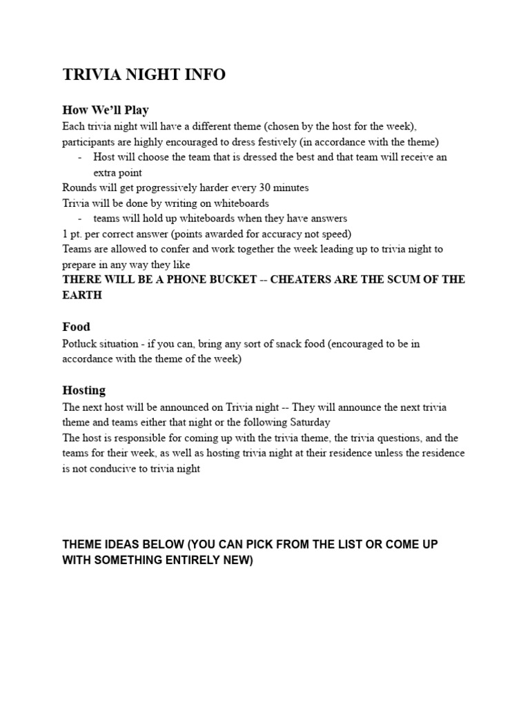 Trivia Night Guidelines and Themes | PDF | Sports & Recreation ...