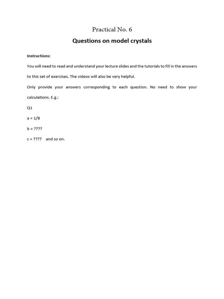 Practical No6 Edited For Moodle | PDF | Crystal Structure | Ion