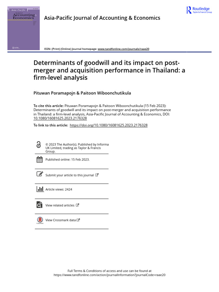 Determinants of Goodwill and Its Impact On Post-Merger and Acquisition ...