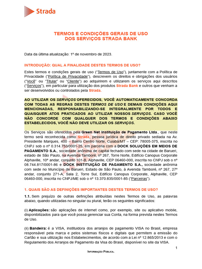 Strada Termos e Condicoes Gerais de Uso - Servicos Strada Bank - 01.11. ...