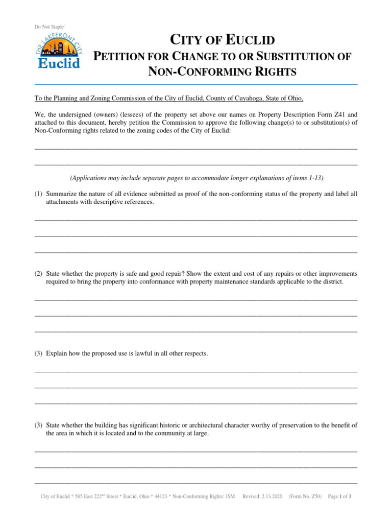 Petition For Changes To or Substitution of Nonconforming Rights ...