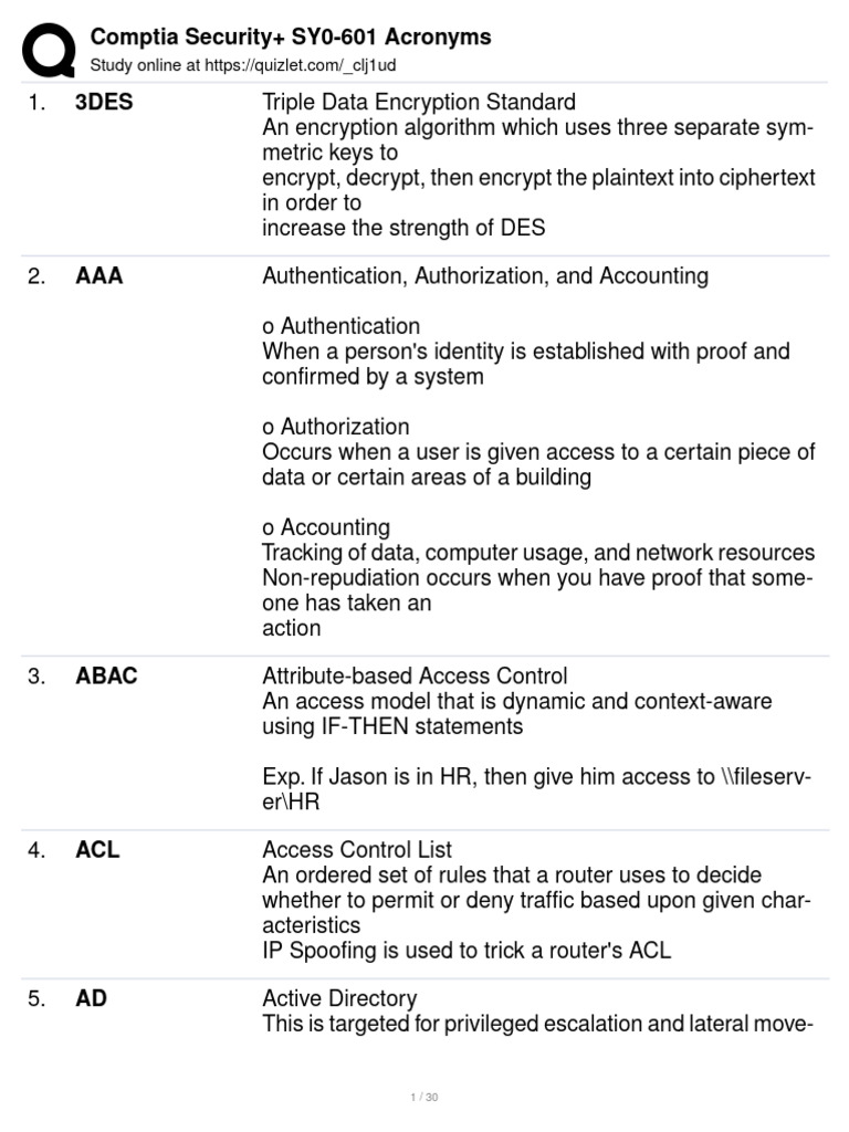 Comptia Security+ SY0-601 Acronyms | PDF | Encryption | Computer Network